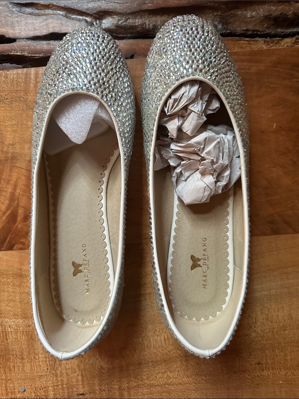 MARCO FISHER Embellished CRYSTALS SILVER 
Ballet Flats HAND MADE Worn once